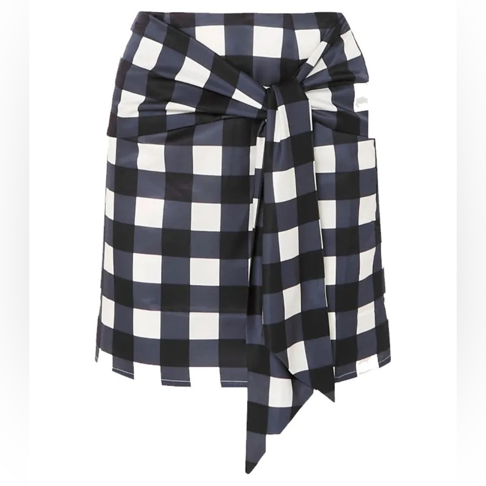 Mother of Pearl London Silk Cotton Navy Jumbo Check Skirt
